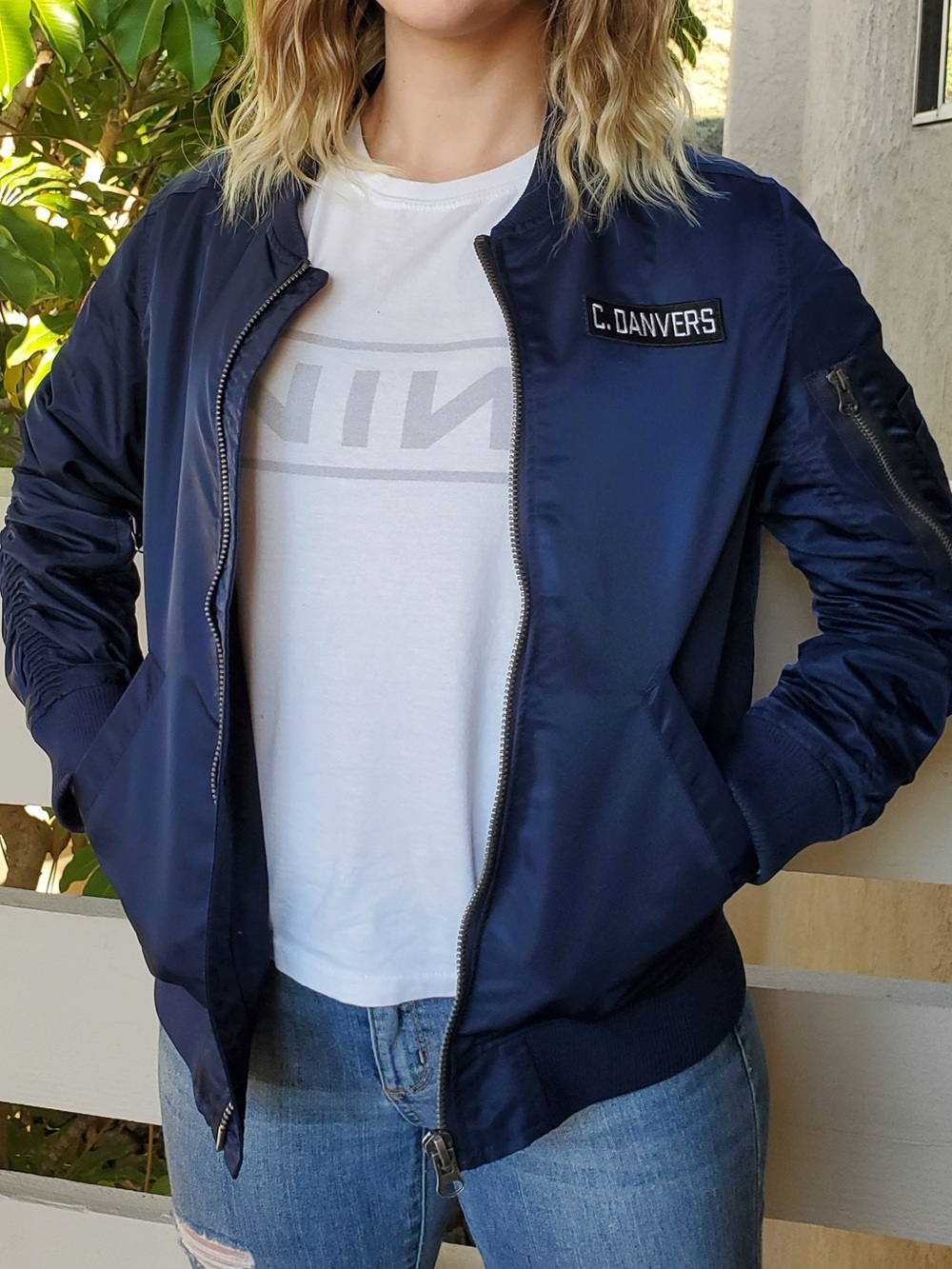 RARE- Hero Within Captain Marvel Navy Bomber Flight Jacket - Discontinued Item